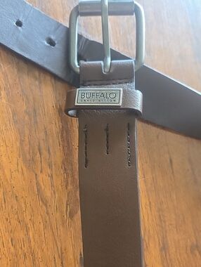 Buffalo David Bitton Men's Dark Brown Leather Belt with Silver Buckle